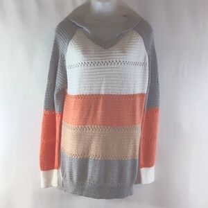 Women's Cute Hooded Sweater White Orange Grey Tan Size M Medium NWOT